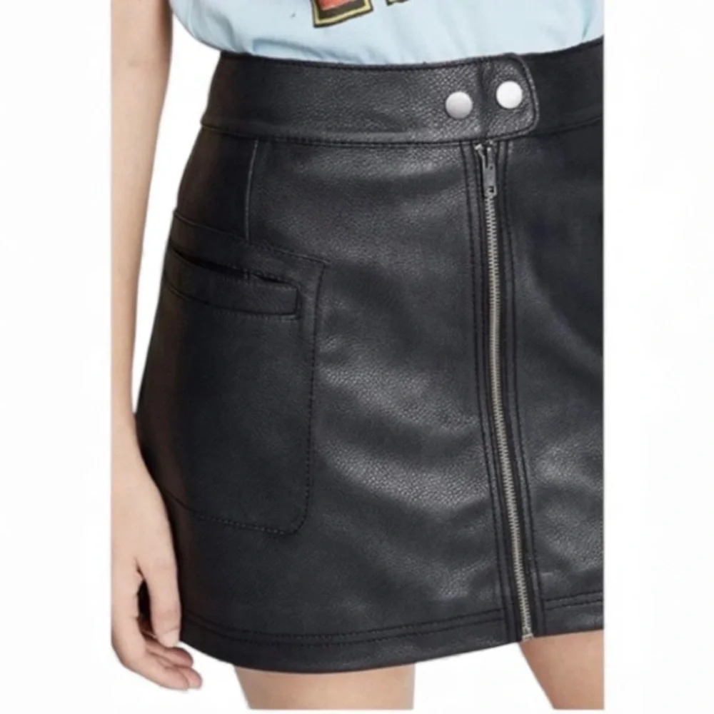 Free People Vegan Leather Black A-Line Zip Front Mini Skirt